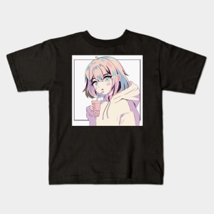 Cute anime style boba girl Kids T-Shirt